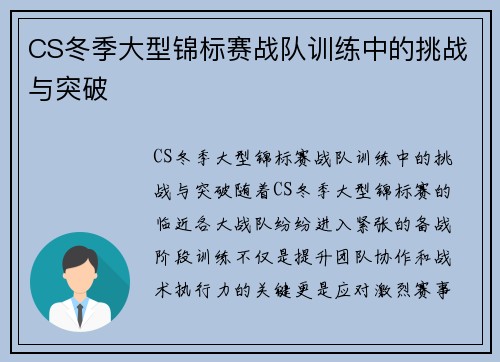 CS冬季大型锦标赛战队训练中的挑战与突破