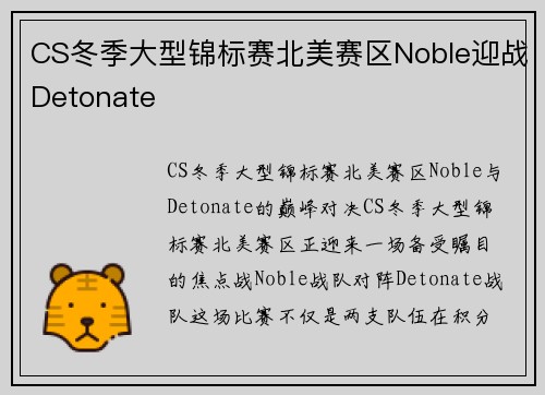CS冬季大型锦标赛北美赛区Noble迎战Detonate