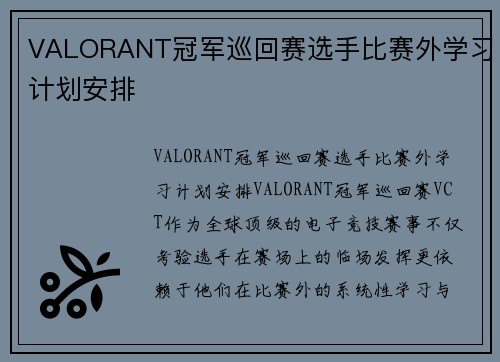 VALORANT冠军巡回赛选手比赛外学习计划安排